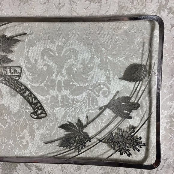 Vintage 1940’s Rectangular 25th Anniversary Clear Glass Tray with Silver… - Picture 3 of 6